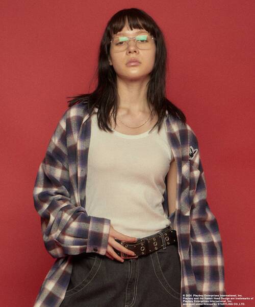 PLAYBOY（プレイボーイ）の「【SEQUENZ（シークエンズ）】PB BUNNY PATCHES OMBRE L/S SHIRT / プレイボーイ 長袖シャツ ビックシルエット チェック（シャツ/ブラウス・メンズ・ブラック/ネイビー・MEDIUM/LARGE/X-LARGE）」の6枚目の写真