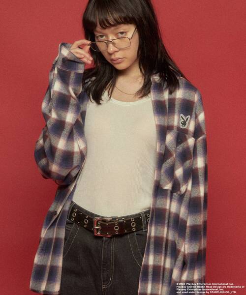 PLAYBOY（プレイボーイ）の「【SEQUENZ（シークエンズ）】PB BUNNY PATCHES OMBRE L/S SHIRT / プレイボーイ 長袖シャツ ビックシルエット チェック（シャツ/ブラウス・メンズ・ブラック/ネイビー・MEDIUM/LARGE/X-LARGE）」の7枚目の写真