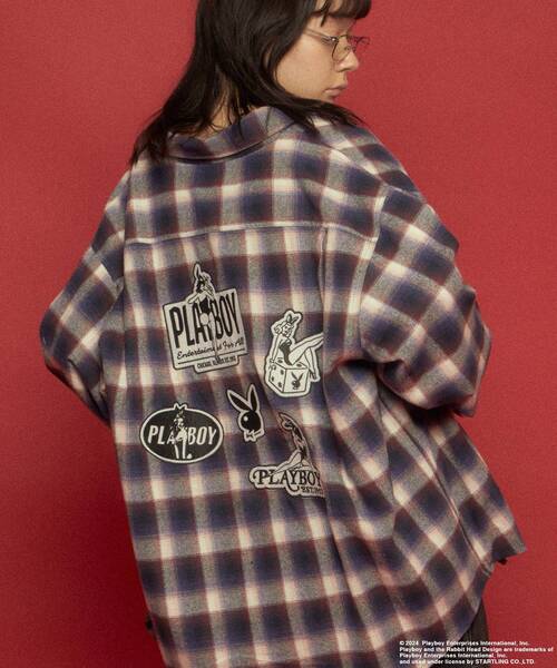 PLAYBOY（プレイボーイ）の「【SEQUENZ（シークエンズ）】PB BUNNY PATCHES OMBRE L/S SHIRT / プレイボーイ 長袖シャツ ビックシルエット チェック（シャツ/ブラウス・メンズ・ブラック/ネイビー・MEDIUM/LARGE/X-LARGE）」の12枚目の写真
