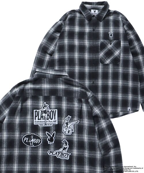 PLAYBOY（プレイボーイ）の「【SEQUENZ（シークエンズ）】PB BUNNY PATCHES OMBRE L/S SHIRT / プレイボーイ 長袖シャツ ビックシルエット チェック（シャツ/ブラウス・メンズ・ブラック/ネイビー・MEDIUM/LARGE/X-LARGE）」の21枚目の写真