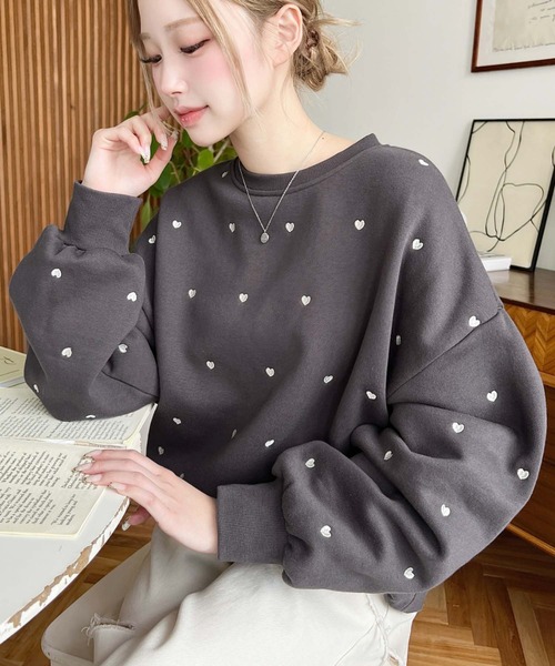 【美品】main story♡スウェット セール】裏起毛ハート刺繍スウェット（スウェット）｜moment+