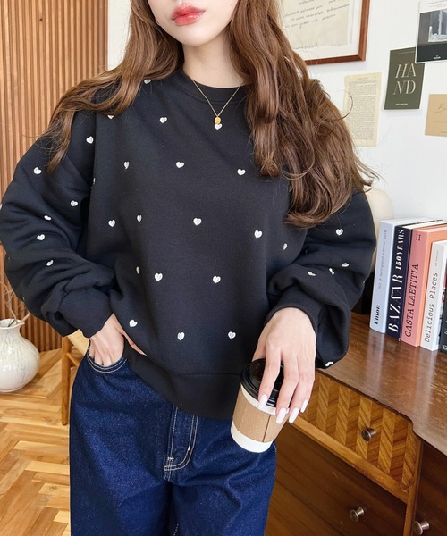 セール】裏起毛ハート刺繍スウェット（スウェット）｜moment+