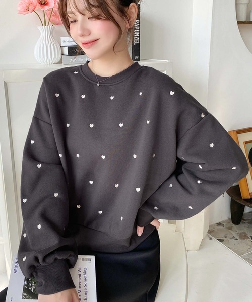 セール】裏起毛ハート刺繍スウェット（スウェット）｜moment+