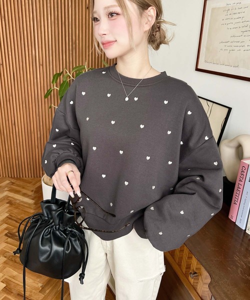 セール】裏起毛ハート刺繍スウェット（スウェット）｜moment+