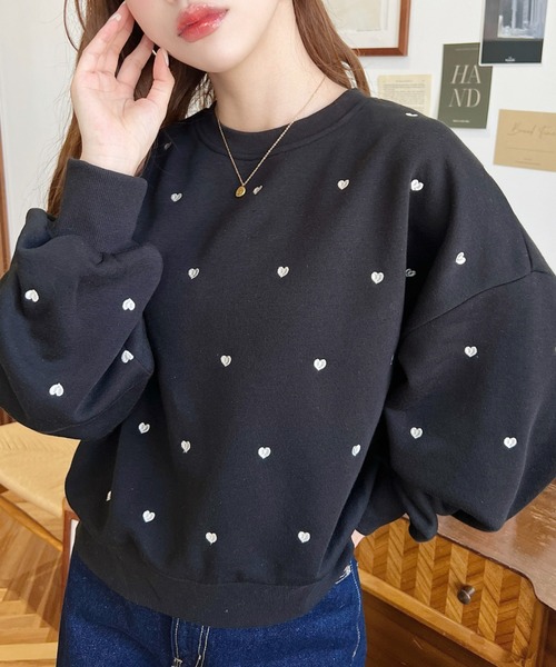 【週末限定セール】ami ブラック ハート刺繍 スウェット BEAMS HEART（ビームス ハート）袖ロゴ刺繍 スウェット