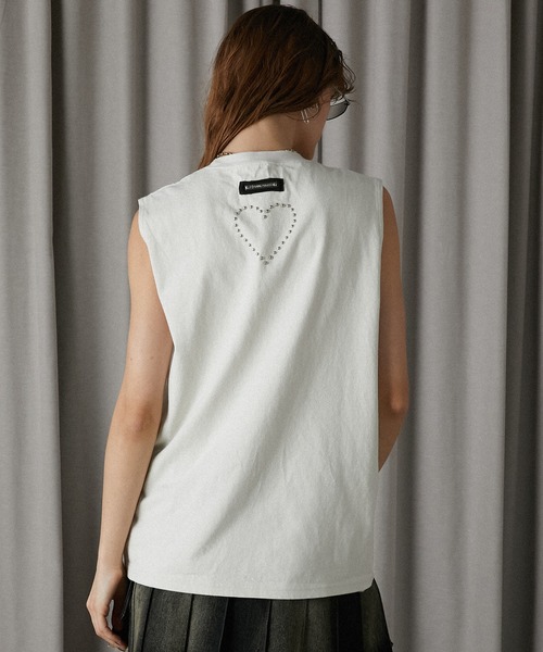 PRANK PROJECT（プランクプロジェクト）の「スタッズピアスロゴトップ / Studs Pierced Logo Top（Tシャツ/カットソー・レディース・アイボリー/チャコールグレー・FREE）」の14枚目の写真