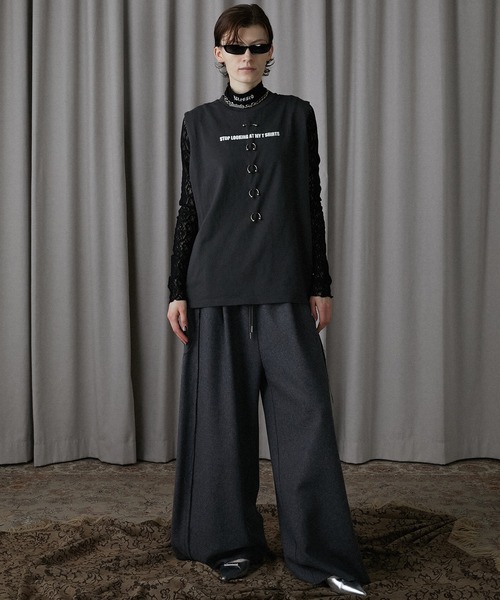 PRANK PROJECT（プランクプロジェクト）の「スタッズピアスロゴトップ / Studs Pierced Logo Top（Tシャツ/カットソー・レディース・アイボリー/チャコールグレー・FREE）」の20枚目の写真