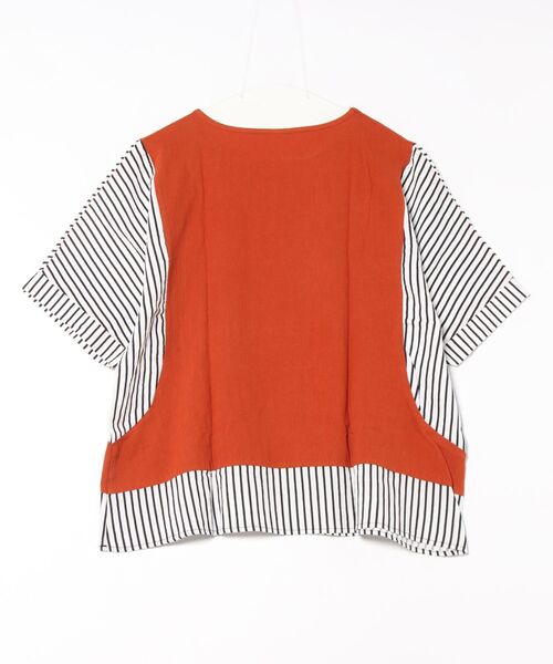 MARAI(マーライ)の「無地 ストライプ柄 切り替え ドルマンスリーブ 半袖Tシャツ カットソー(Tシャツ/カットソー・レディース・ブラウン/レンガ/ブラック・FREE)」の20枚目の写真