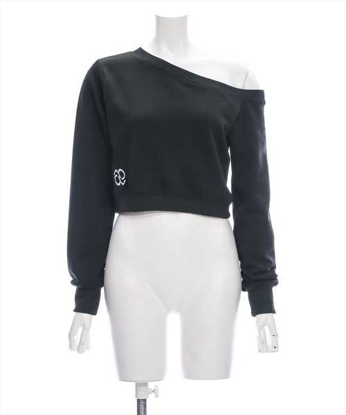 clear（クリア）の「ワンポイント刺繍ワンショルスウェット [大人 カジュアル 着回し力抜群]≪再入荷≫（スウェット・レディース・オフホワイト/ブラック・F）」の4枚目の写真