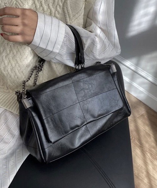 BARELY BLUE（ベアリーブルー）の「【 BARELY BLUE / ベアリーブルー 】 チェーン フラップ ハンドバッグ / ショルダーバッグ（ハンドバッグ・レディース・ブラック/ホワイト・FREE）」の11枚目の写真