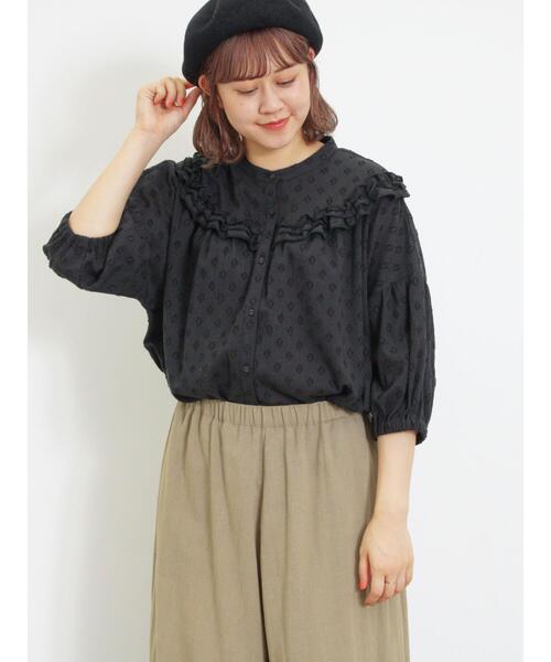 Samansa Mos2（サマンサ モスモス）の「切替フリルブラウス（シャツ/ブラウス・レディース・オレンジ/キナリ/ブラック・F）」の3枚目の写真