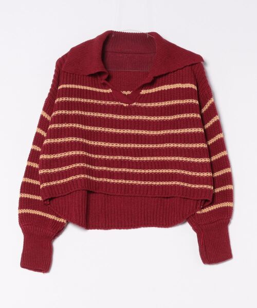 Port(ポート)の「【 antique andico / アンティーク アンディコ 】 ボーダー リブ スキッパー ニット #_(ニット/セーター・レディース・バーガンディー/グレー・FREE)」の10枚目の写真