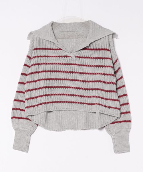 Port(ポート)の「【 antique andico / アンティーク アンディコ 】 ボーダー リブ スキッパー ニット #_(ニット/セーター・レディース・バーガンディー/グレー・FREE)」の12枚目の写真