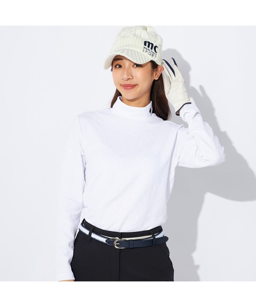 【セール】marie claire GOLF/マリクレール ゴルフ ゴルフウェア ブランド ロゴ 紫外線カット エンボス 長袖 モックネックシャツ（Tシャツ/カットソー）｜marie claire（マリ・クレール） 5,806円