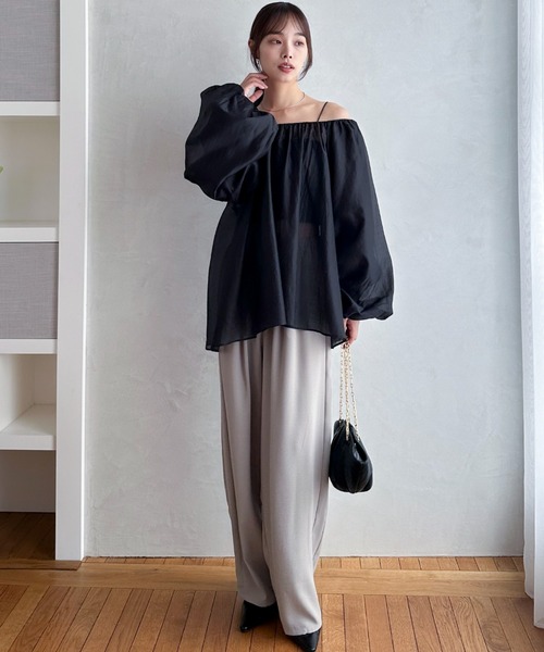 ドゥ アルシーヴ DOUX ARCHIVES オフショルダー2wayギャザーブラウス （BLK） セール】オフショルダー2wayギャザーブラウス（シャツ