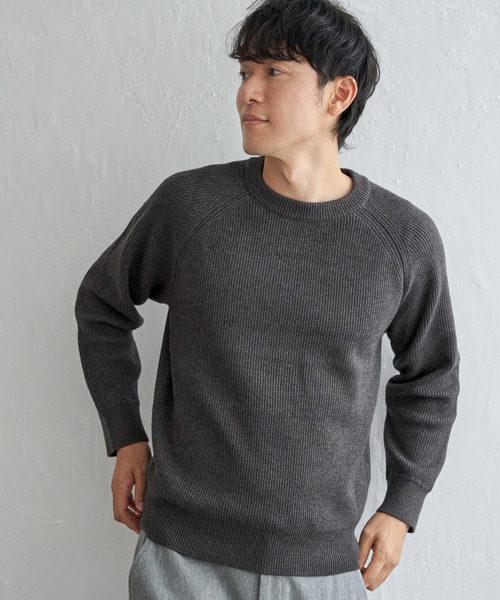 ikka(イッカ)の「ウォッシャブル畦クルーネックニット(ニット/セーター・メンズ・チャコールグレー/ブルー/ネイビー/ベージュ・M/L/XL/S)」の8枚目の写真