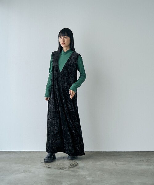 coen（コーエン）の「クラッシュベロアVネックジャンスカ（ジャンパースカート・レディース・ブラック/ベージュ・M/L）」の12枚目の写真