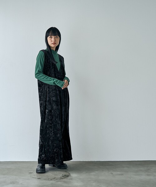 coen（コーエン）の「クラッシュベロアVネックジャンスカ（ジャンパースカート・レディース・ブラック/ベージュ・M/L）」の13枚目の写真