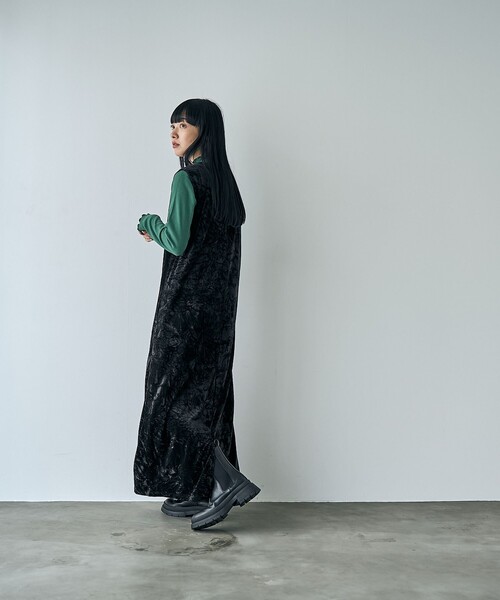 coen（コーエン）の「クラッシュベロアVネックジャンスカ（ジャンパースカート・レディース・ブラック/ベージュ・M/L）」の16枚目の写真