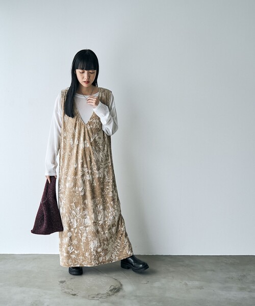 coen（コーエン）の「クラッシュベロアVネックジャンスカ（ジャンパースカート・レディース・ブラック/ベージュ・M/L）」の20枚目の写真