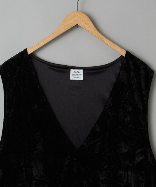 coen（コーエン）の「クラッシュベロアVネックジャンスカ（ジャンパースカート・レディース・ブラック/ベージュ・M/L）」の4枚目の写真