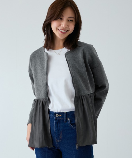 ポンチ異素材ジップブルゾン