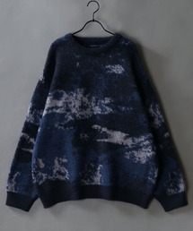 Feather Yarn Abstract Pattern Knit Pullover/オーバーサイズ フェザーヤーン アブストラクト柄 ニット セーター