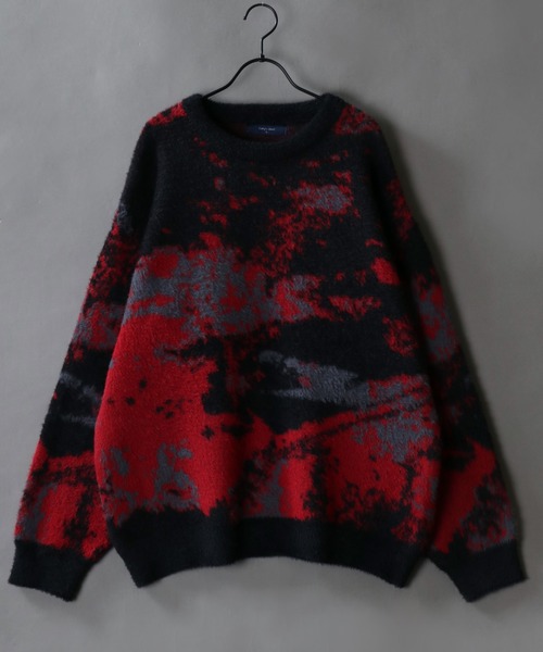 SITRY(シトリー)の「Feather Yarn Abstract Pattern Knit Pullover/オーバーサイズ フェザーヤーン アブストラクト柄 ニット セーター(ニット/セーター・メンズ・ブルー系その他/ブラック系その他/ブラック系その他3/ブラック系その他2・M/L)」の1枚目の写真