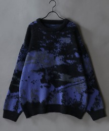 SITRY(Vg[)Feather Yarn Abstract Pattern Knit Pullover/I[o[TCY tFU[[ AuXgNg jbg Z[^[(jbg/Z[^[)