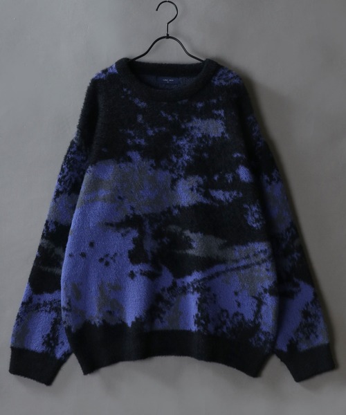 【セール】Feather Yarn Abstract Pattern Knit Pullover/オーバーサイズ フェザーヤーン アブストラクト柄 ニット セーター（ニット/セーター）｜SITRY（シトリー）