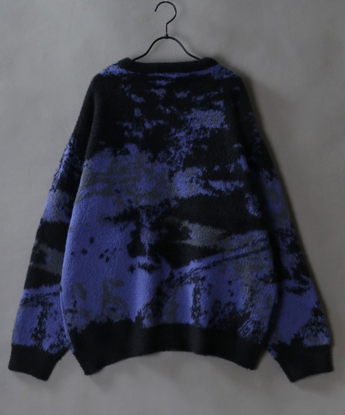 セール】Feather Yarn Abstract Pattern Knit Pullover/オーバーサイズ