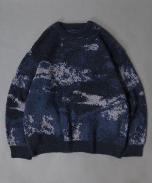 セール】Feather Yarn Abstract Pattern Knit Pullover/オーバーサイズ