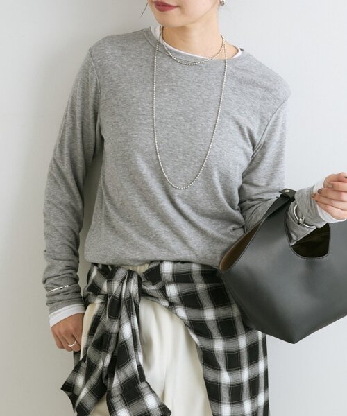RIVE DROITE(リヴドロワ)の「【リバイバル/一枚でも重ねても】フライスクルーTee(Tシャツ/カットソー・レディース・レッド/ライトグレー/ホワイト/チャコールグレー・FREE)」の3枚目の写真
