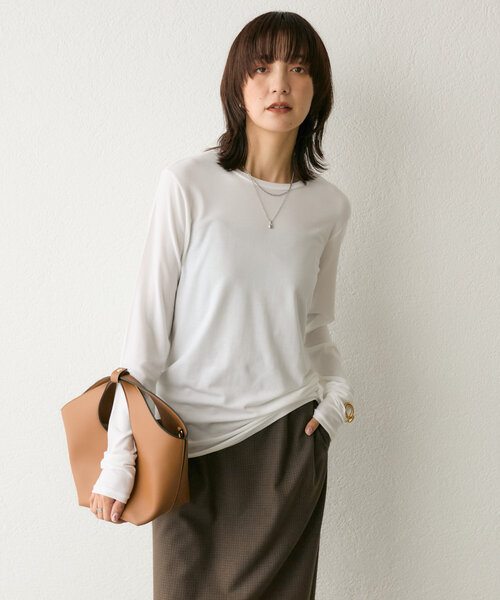RIVE DROITE(リヴドロワ)の「【リバイバル/一枚でも重ねても】フライスクルーTee(Tシャツ/カットソー・レディース・レッド/ライトグレー/ホワイト/チャコールグレー・FREE)」の9枚目の写真