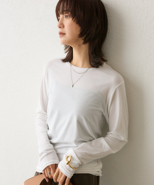RIVE DROITE(リヴドロワ)の「【リバイバル/一枚でも重ねても】フライスクルーTee(Tシャツ/カットソー・レディース・レッド/ライトグレー/ホワイト/チャコールグレー・FREE)」の12枚目の写真