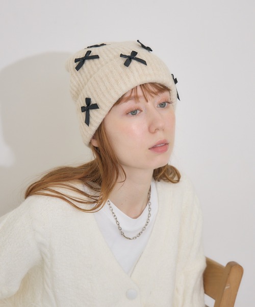 Paradise Picnic(パラダイスピクニック)の「リボン付きニットキャップ(ニットキャップ/ビーニー・レディース・ベージュ/キャメル/チャコールグレー/グレー/ブラック・FREE)」の11枚目の写真