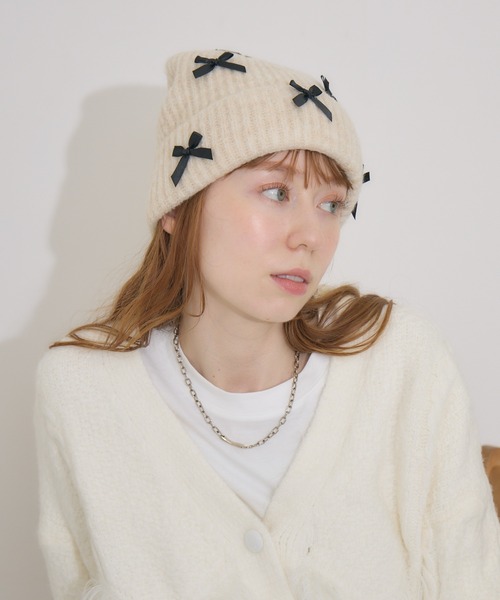 Paradise Picnic(パラダイスピクニック)の「リボン付きニットキャップ(ニットキャップ/ビーニー・レディース・ベージュ/キャメル/チャコールグレー/グレー/ブラック・FREE)」の13枚目の写真