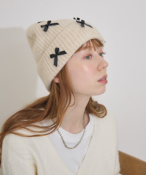 Paradise Picnic(パラダイスピクニック)の「リボン付きニットキャップ(ニットキャップ/ビーニー・レディース・ベージュ/キャメル/チャコールグレー/グレー/ブラック・FREE)」の14枚目の写真