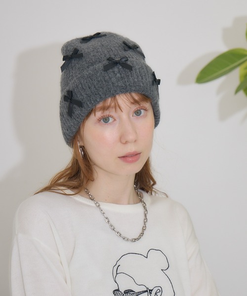 Paradise Picnic(パラダイスピクニック)の「リボン付きニットキャップ(ニットキャップ/ビーニー・レディース・ベージュ/キャメル/チャコールグレー/グレー/ブラック・FREE)」の7枚目の写真