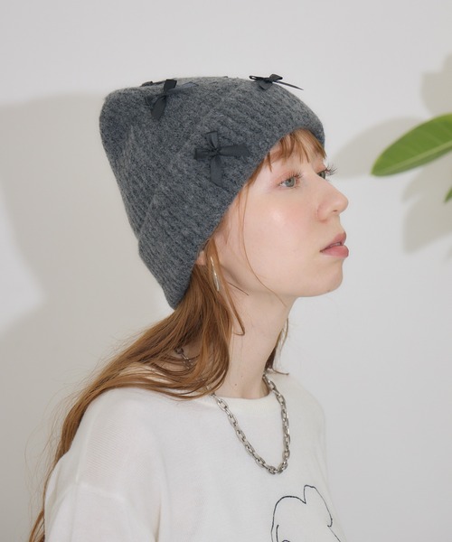 Paradise Picnic(パラダイスピクニック)の「リボン付きニットキャップ(ニットキャップ/ビーニー・レディース・ベージュ/キャメル/チャコールグレー/グレー/ブラック・FREE)」の8枚目の写真