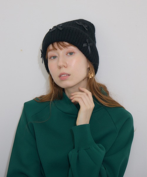 Paradise Picnic(パラダイスピクニック)の「リボン付きニットキャップ(ニットキャップ/ビーニー・レディース・ベージュ/キャメル/チャコールグレー/グレー/ブラック・FREE)」の22枚目の写真