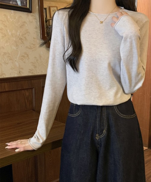 2ly2(トゥーリートゥー)の「韓国スタイル ラウンドネックシンプルセーター(ニット/セーター・レディース・ブラック/ブラウン/グレー/ホワイト/ライトグレー/ベージュ/アイボリー/モカ/ダークベージュ・FREE)」の17枚目の写真