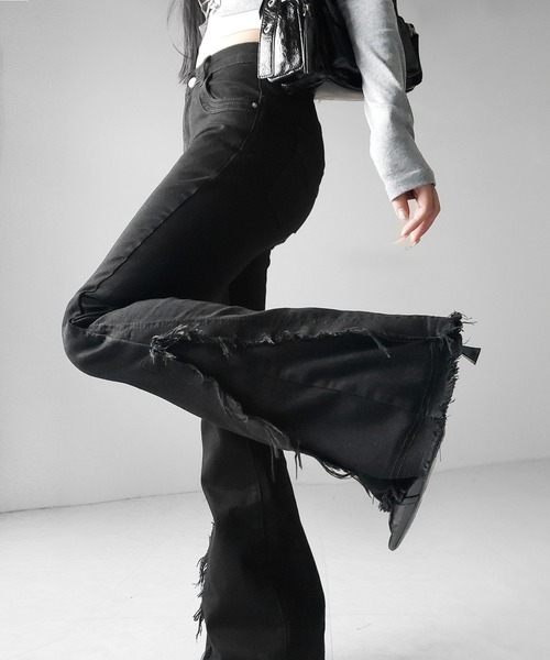 3color ／ 4size 】ヴィンテージライクフリンジストレッチフレア