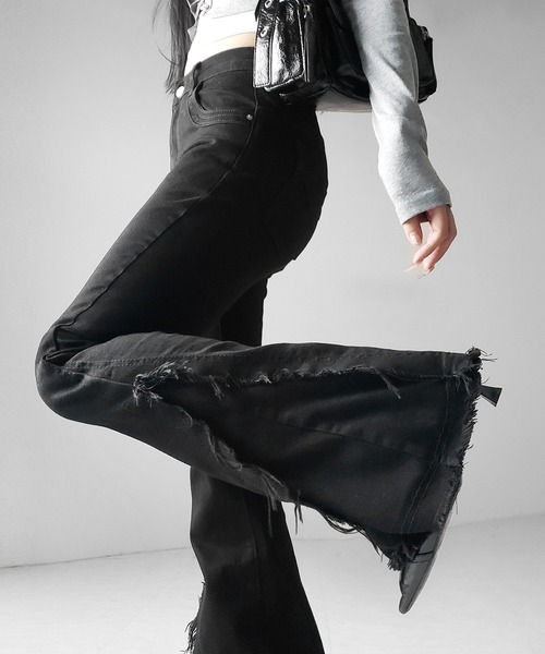 3color ／ 4size 】ヴィンテージライクフリンジストレッチフレア