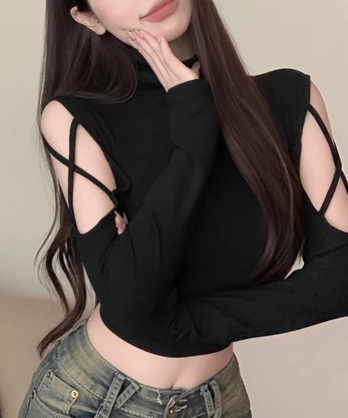 Achic(アシック)の「ショルダーディロンハイネックTシャツ(Tシャツ/カットソー・レディース・ブラウン/ブラック・M)」の8枚目の写真