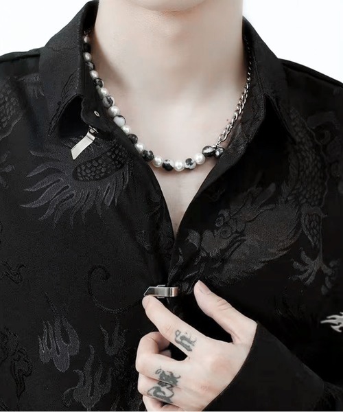 JOHNNY WOLF(ジョニーウルフ)の「GILBELT ジャガード オーバーサイズシャツ(シャツ/ブラウス・メンズ・ブラック/ホワイト・L/M/S)」の12枚目の写真