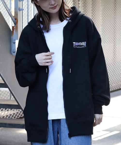 THRASHER(スラッシャー)の「【THRASHER/スラッシャー】裏毛 刺繍ロゴ ジップアップパーカー(パーカー・メンズ・ホワイト/ブラック/グレー・M/L/XL)」の16枚目の写真