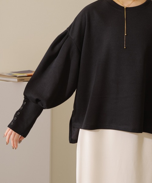 LAULEN(ローレン)の「long cuff volume sleeve pullover /ロングカフス ボリュームスリーブ ニット(Tシャツ/カットソー・レディース・ブラック/アイボリー・FREE)」の7枚目の写真