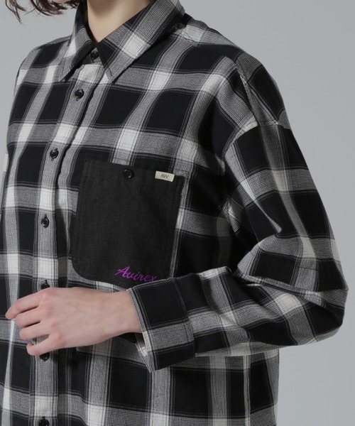 AVIREX(アヴィレックス)の「WAFFLE OMBRE CHECK DETACHABLE SHIRTS/ワッフルオンブレチェック デタッチャブルシャツ(シャツ/ブラウス・レディース・ブラック/ライトブルー・F)」の8枚目の写真