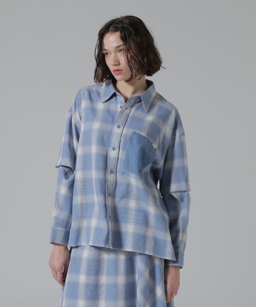 AVIREX(アヴィレックス)の「WAFFLE OMBRE CHECK DETACHABLE SHIRTS/ワッフルオンブレチェック デタッチャブルシャツ(シャツ/ブラウス・レディース・ブラック/ライトブルー・F)」の11枚目の写真